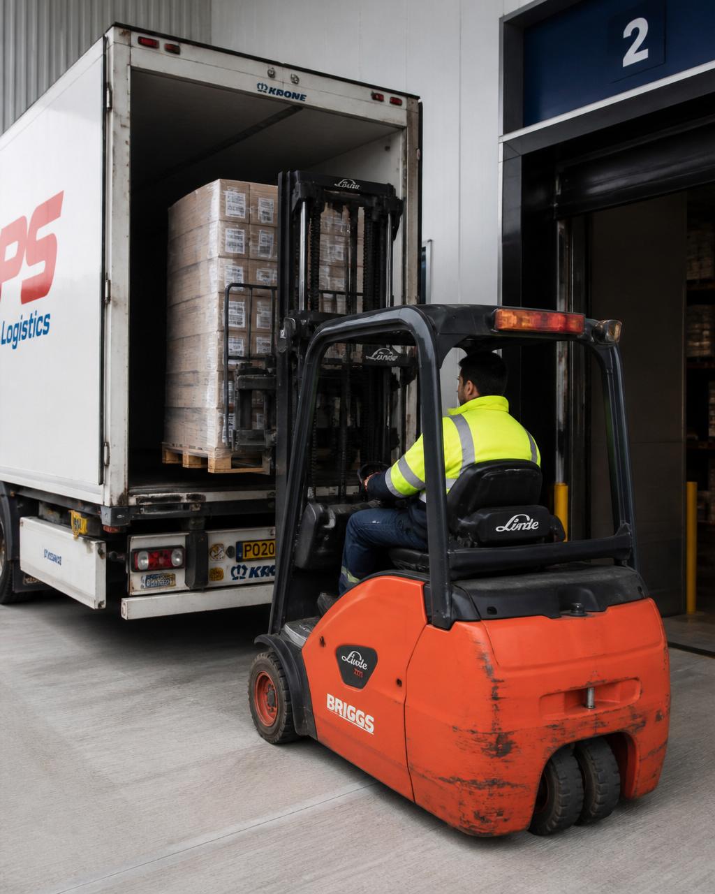 Forklift loading pallets into a refrigerated trailer