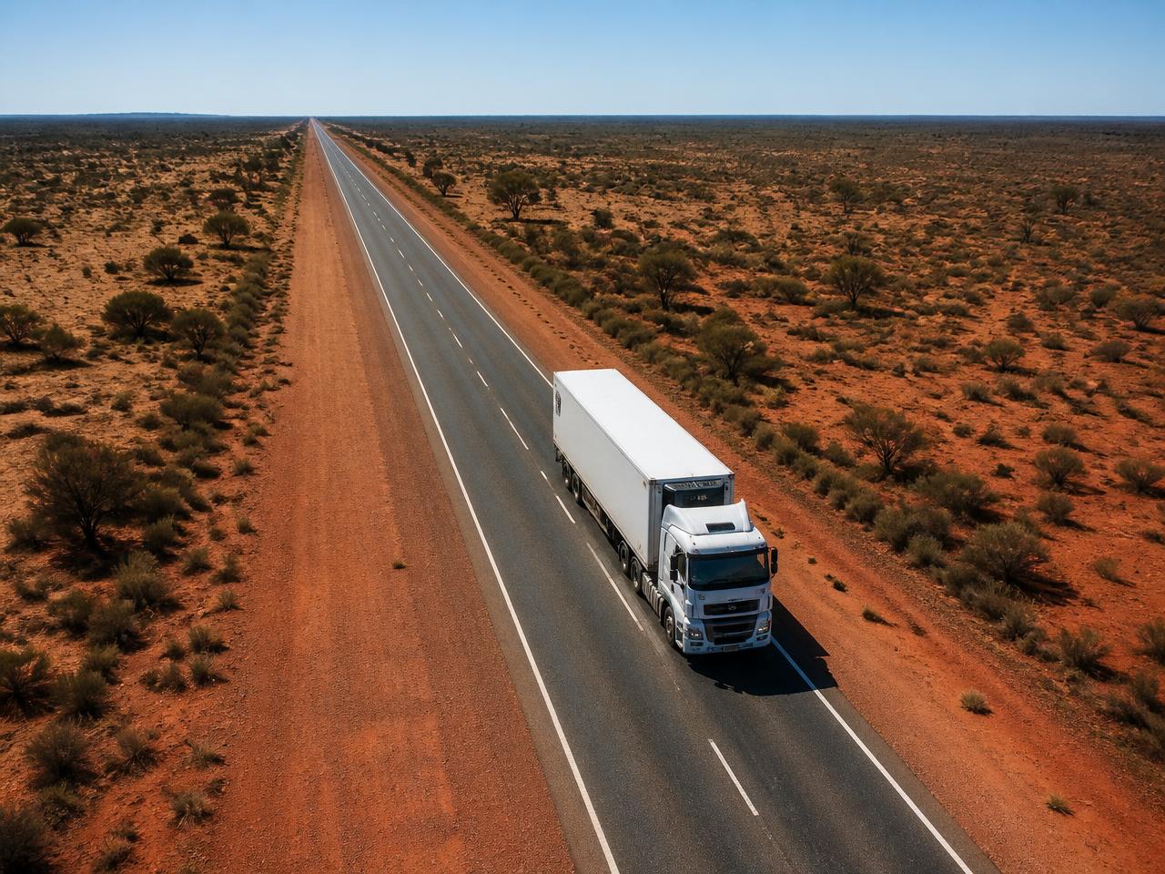 Aerial view of a semi-truck on a WA outback highway