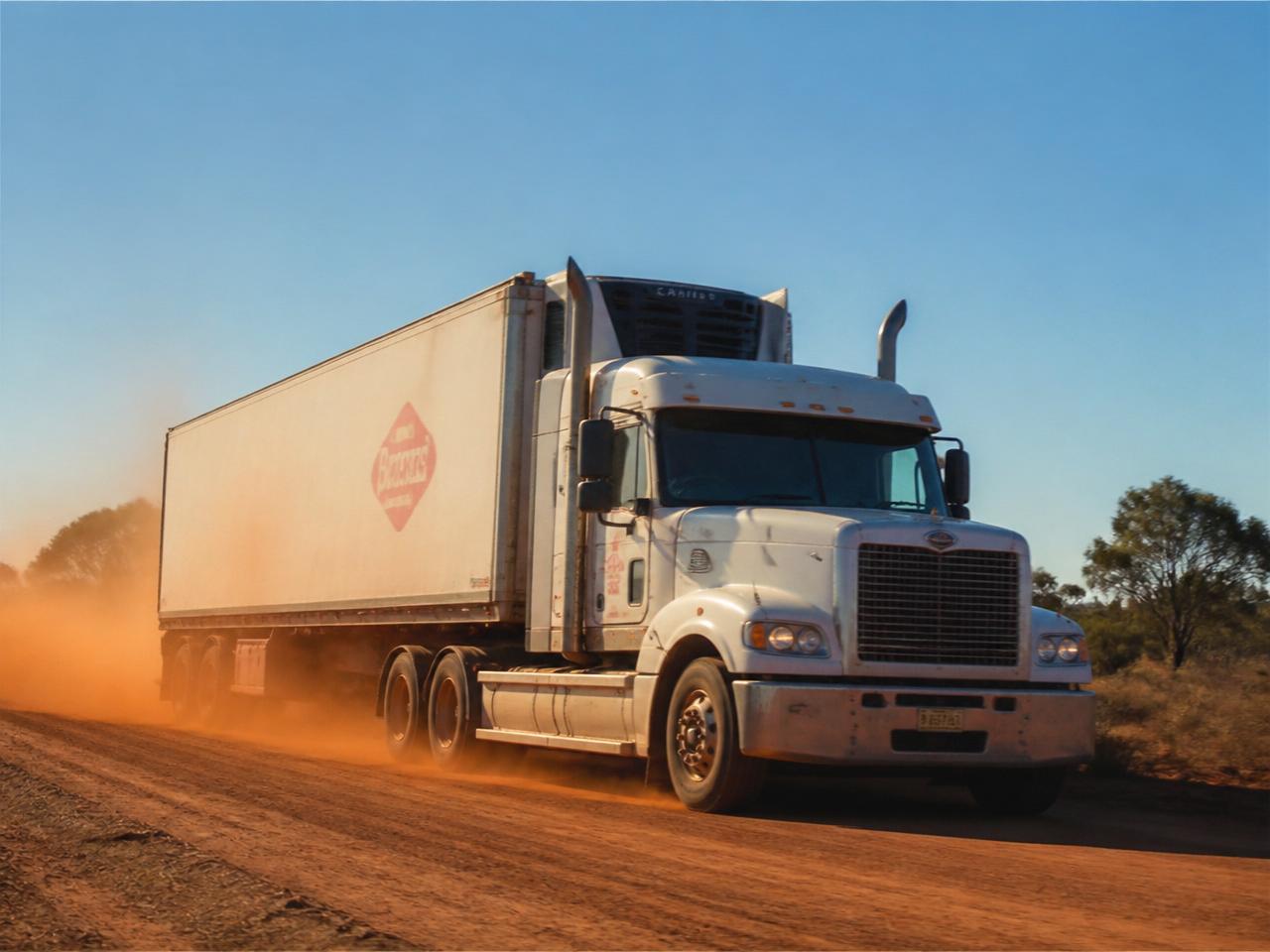 Prime mover kicking up dust on a Western Australian back road